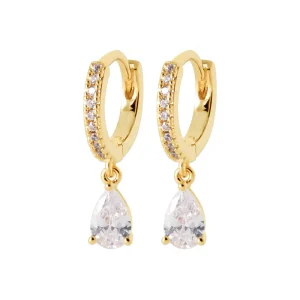 Boucles d’oreilles créoles plaqué or pampilles diamants synthétiques