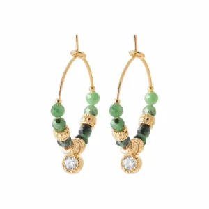 Boucles d’oreilles créoles plaqué or rubis zoïsite breloque zircon