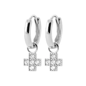 Boucles d’oreilles mini créoles petite croix argent rhodié
