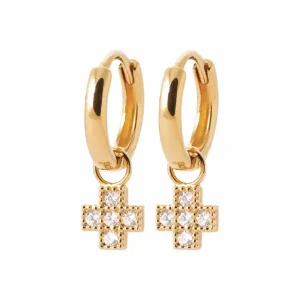 Boucles d’oreilles mini créoles petite croix plaqué or