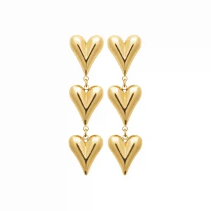 Boucles d’oreilles pendantes 3 coeurs acier inoxydable doré