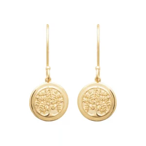 Boucles d’oreilles pendantes arbre de vie en plaqué or