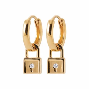 Boucles d’oreilles pendantes cadenas à clé plaqué or