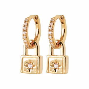 Boucles d’oreilles pendantes cadenas plaqué or étoile diamant synthétique