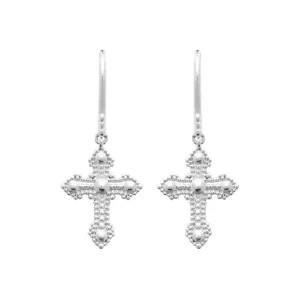 Boucles d’oreilles pendantes croix argent rhodié Clara