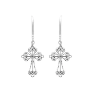 Boucles d’oreilles pendantes croix argent rhodié Sophia