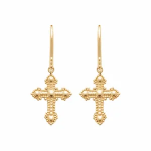 Boucles d’oreilles pendantes croix plaqué or Clara