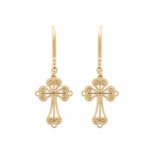 Boucles d’oreilles pendantes croix plaqué or Sophia