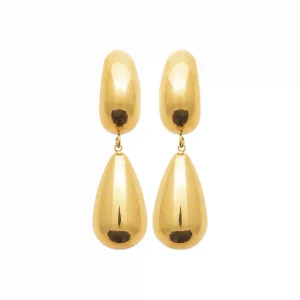 Boucles d’oreilles pendantes double goutte acier inoxydable doré