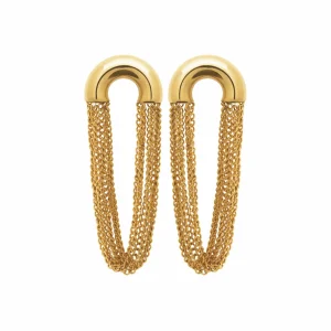 Boucles d’oreilles pendantes en U et chaînettes acier inoxydable doré