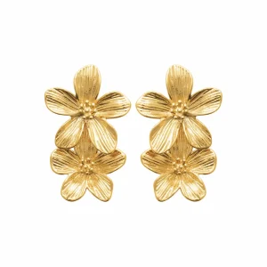 Boucles d’oreilles pendantes fleurs de cerisier acier inoxydable doré