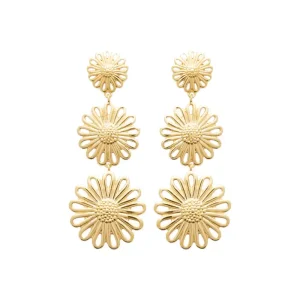 Boucles d’oreilles pendantes fleurs marguerites plaqué