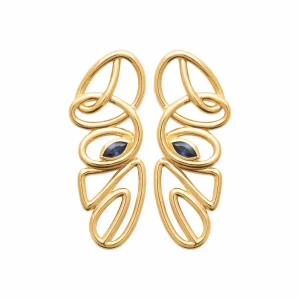 Boucles d’oreilles pendantes fluides pierre bleu nuit plaqué or