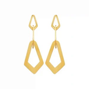Boucles d’oreilles pendantes losanges suspendus acier inoxydable doré