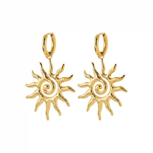 Boucles d’oreilles pendantes soleil en spirale acier inoxydable doré