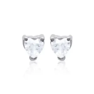 Boucles d’oreilles puces coeur argent rhodié diamant synthétique