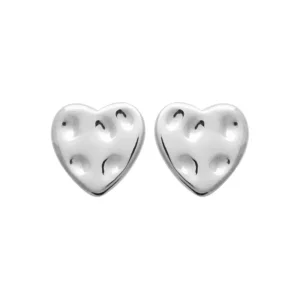 Boucles d’oreilles puces coeur martelé argent rhodié