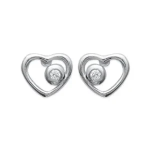 Boucles d’oreilles puces coeur zircon argent rhodié