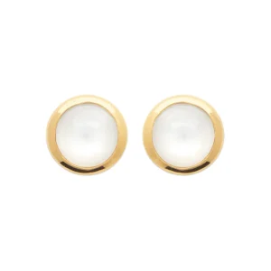 Boucles d’oreilles puces pierre de lune plaqué or