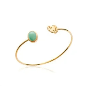 Bracelet aventurine feuille de palmier tropical plaqué or