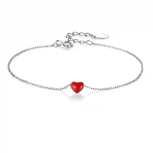 Bracelet chaîne et son coeur émaillé rouge