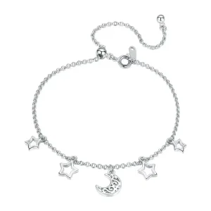 Bracelet chaîne en argent lune et 4 étoiles