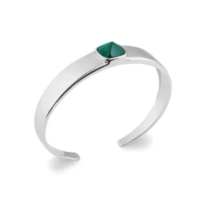 Bracelet jonc argent rhodié malachite