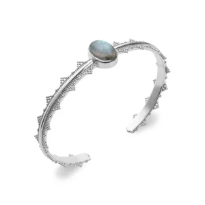 Bracelet jonc argent rhodié perlé labradorite