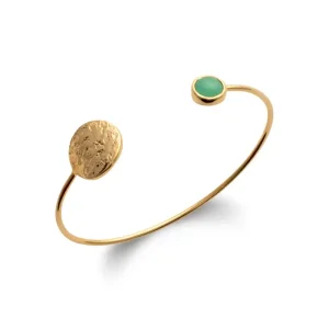 Bracelet jonc aventurine et pastille martelée plaqué or