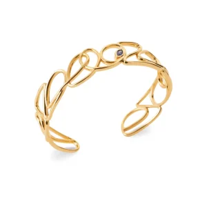 Bracelet jonc fluide pierre bleu nuit plaqué or