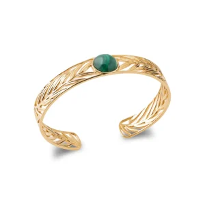 Bracelet jonc laurier plaqué or malachite