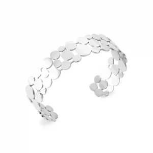 Bracelet jonc pastilles acier inoxydable argenté