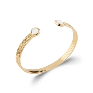 Bracelet jonc plaqué or strié pierre de lune