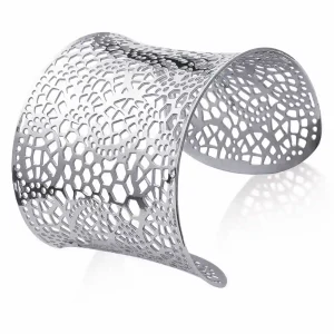 Bracelet manchette acier inoxydable effet dentelle