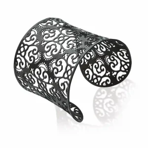 Bracelet manchette acier inoxydable ruthénium effet dentelle