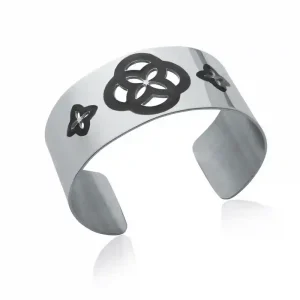 Bracelet manchette acier inoxydable trèfle laque noire