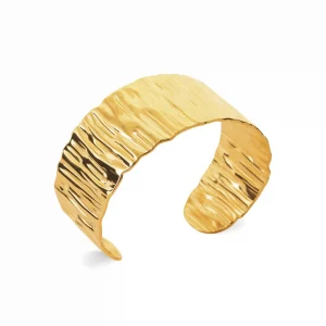 Bracelet manchette texturé martelé acier inoxydable doré