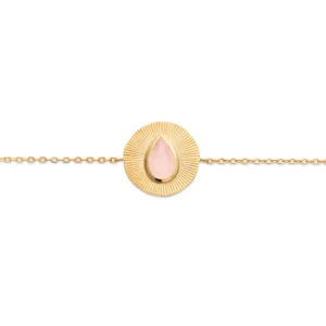 Bracelet plaqué or quartz rose goutte sur pastille