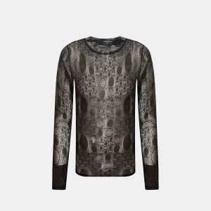 TOP DJAKA COL ROND EN DENTELLE MARRON