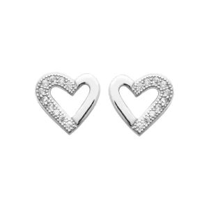 Clous d’oreilles coeur argent rhodié serti de diamants synthétiques