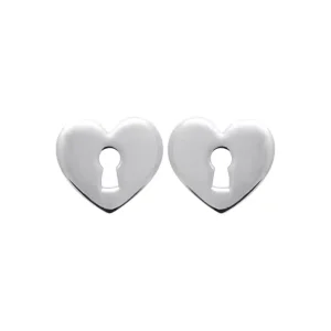 Clous d’oreilles coeur serrure argent rhodié