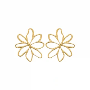 Boucles d’oreilles pendantes fleur ajourée martelée acier inoxydable doré