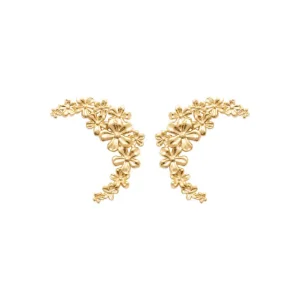 Clous d’oreilles fleurs marguerites croissant de lune plaqué or