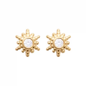 Clous d’oreilles soleil plaqué or avec diamant synthétique