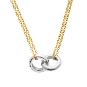 Collier 2 anneaux entrelacés 2 chaînes acier inoxydable