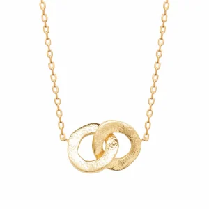 Collier 2 anneaux entrelacés martelés plaqué or