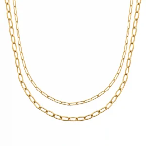 Collier 2 rangs maillons allongés acier inoxydable doré
