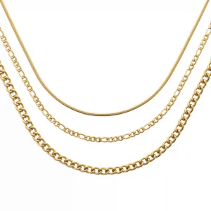 Collier 3 chaînes 3 mailles acier inoxydable doré