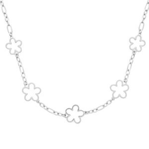 Collier acier inoxydable argenté fleurs ajourées