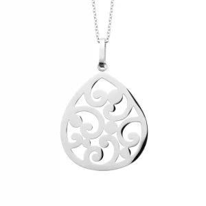 Collier acier inoxydable pendentif motif floral et arabesques
